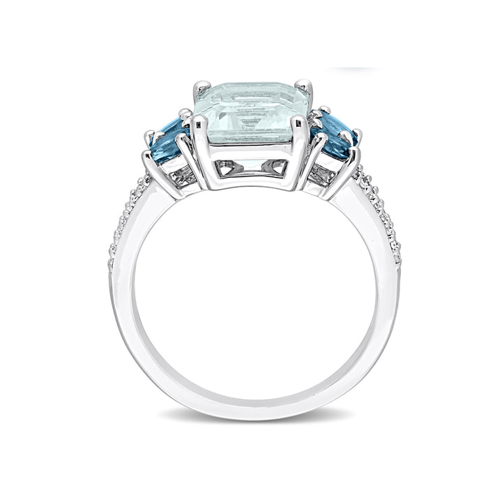 3.85 Carat (ctw) Aquamarine and London Blue Topaz Ring in Sterling Silver Image 3
