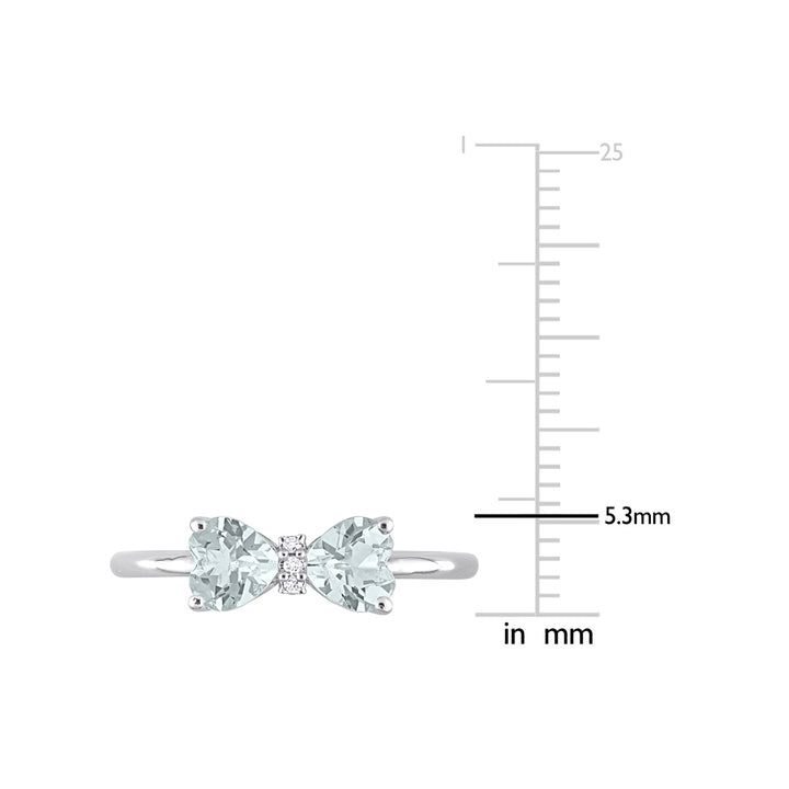 3/4 Carat (ctw) Light Aquamarine Twin Heart Bow Ring in Sterling Silver Image 4