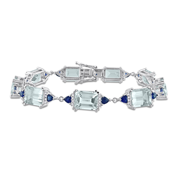 19.80 Carat (ctw) Aquamarine and Blue Sapphire Bracelet in 14K White Gold with Diamonds Image 1