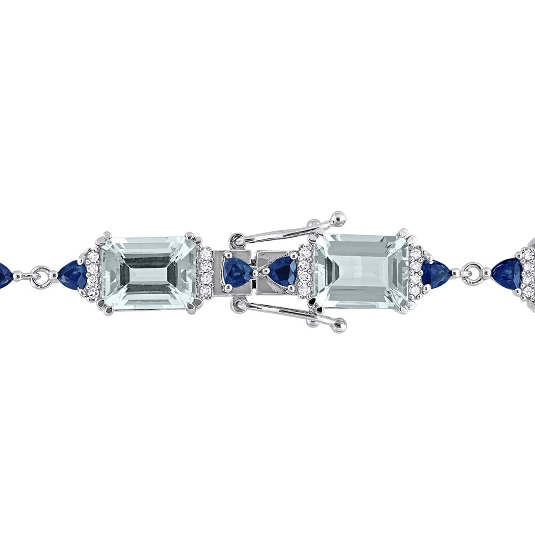 19.80 Carat (ctw) Aquamarine and Blue Sapphire Bracelet in 14K White Gold with Diamonds Image 4