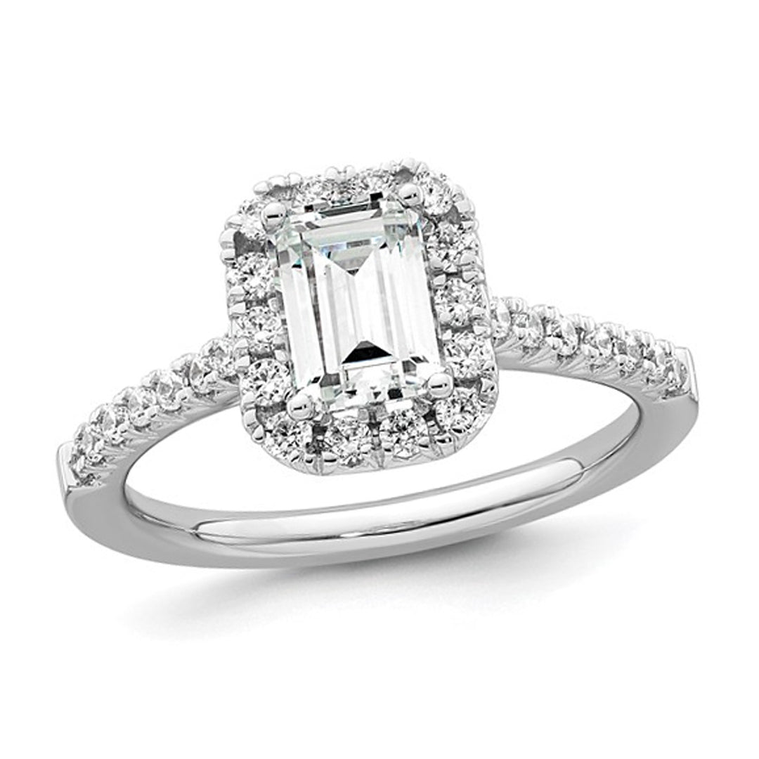 1.44 Carat (ctw VS2, G-H) Emerald-Cut Certified Lab-Grown Diamond Halo Engagement Ring 14K White Gold Image 1