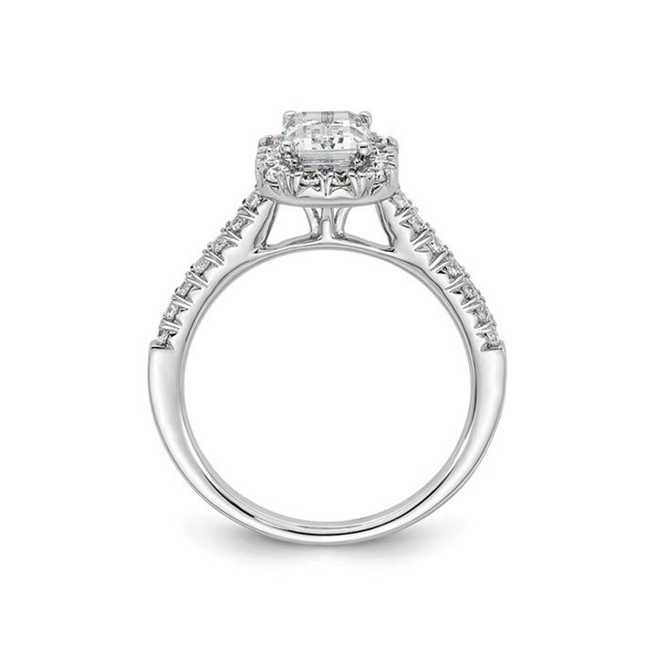 1.44 Carat (ctw VS2, G-H) Emerald-Cut Certified Lab-Grown Diamond Halo Engagement Ring 14K White Gold Image 2