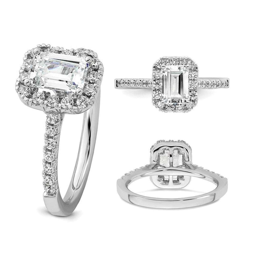1.44 Carat (ctw VS2, G-H) Emerald-Cut Certified Lab-Grown Diamond Halo Engagement Ring 14K White Gold Image 4
