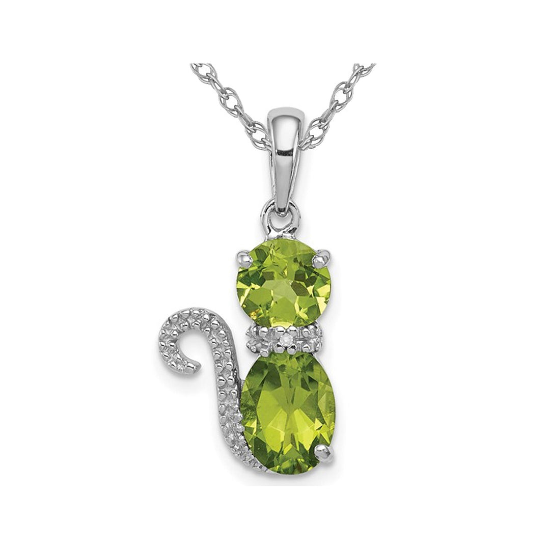 2.20 Carat (ctw) Peridot Cat Charm Pendant Necklace in Sterling Silver with Chain Image 1