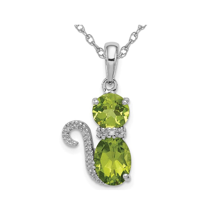 2.20 Carat (ctw) Peridot Cat Charm Pendant Necklace in Sterling Silver with Chain Image 1