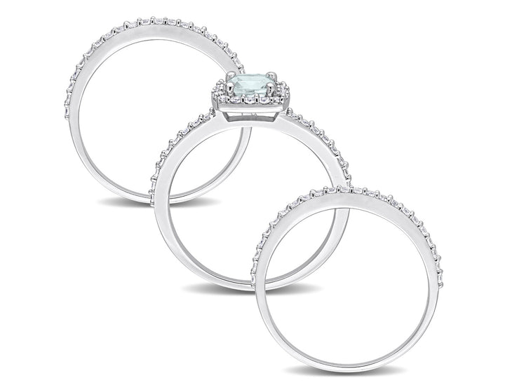 1.33 Carat (ctw) Aquamarine and Lab-Created White Sapphire Engagement Ring & Wedding Band Set Sterling Silver Image 3