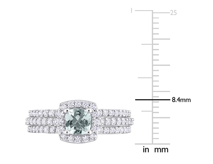 1.33 Carat (ctw) Aquamarine and Lab-Created White Sapphire Engagement Ring & Wedding Band Set Sterling Silver Image 4