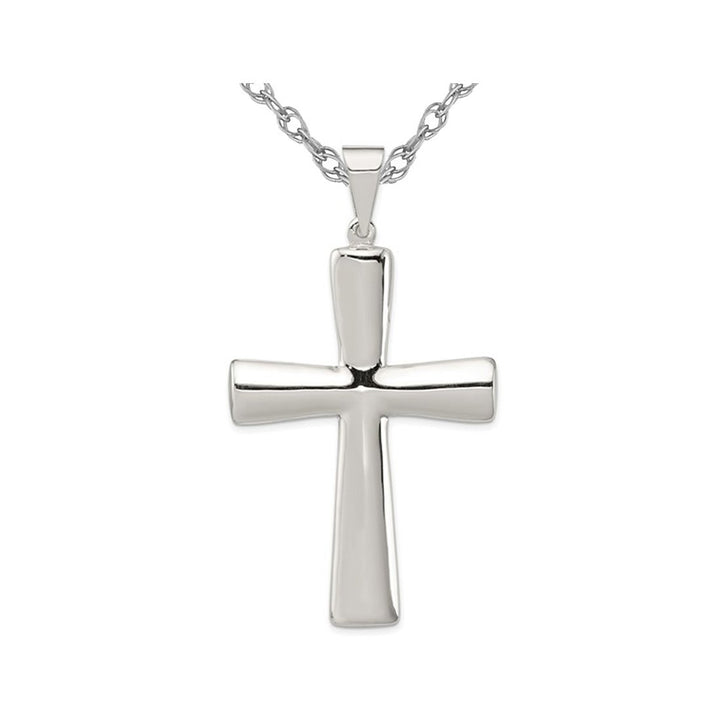 Sterling Silver Polished Hollow Cross Pendant Necklace with Chain Image 1