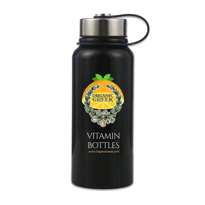 Organic Greek Sports Water Bottle - 28 Oz Leak Proof - Black Stainless Steel BPA Free Gym and Bottles For Men Women and Image 4