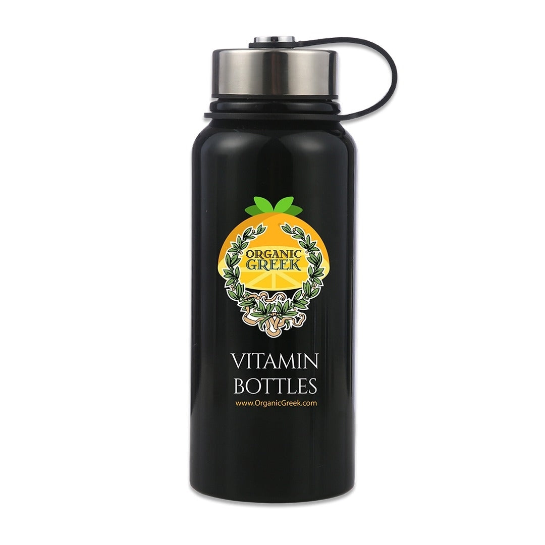 Organic Greek Sports Water Bottle - 28 Oz Leak Proof - Black Stainless Steel BPA Free Gym and Bottles For Men Women and Image 3