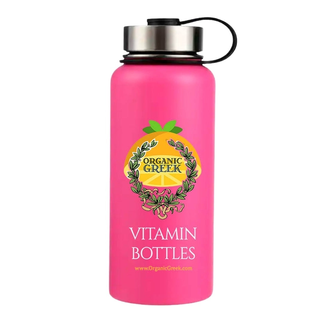 Organic Greek Sports Water Bottle - 28 Oz Leak Proof - Pink Stainless Steel BPA Free Gym and Bottles For Men Women and Image 4