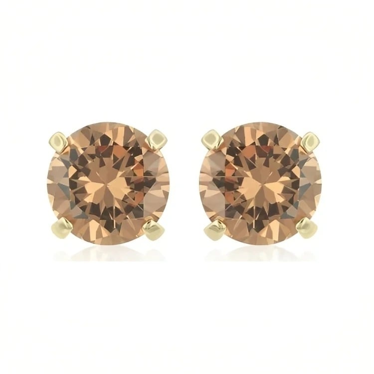 Paris Jewelry 18k Yellow Gold 2 Pair Created Champagne 4mm, 6mm Round & Princess Cut Stud Earrings Plated Image 3