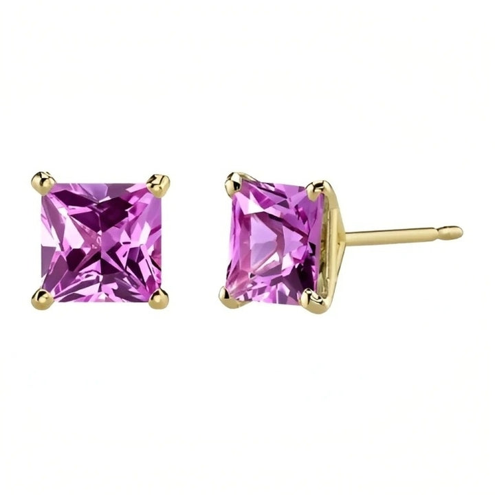 Paris Jewelry 18k Yellow Gold 2 Pair Created Tourmaline 4mm 6mm Round and Princess Cut Stud Earrings Plated Image 4