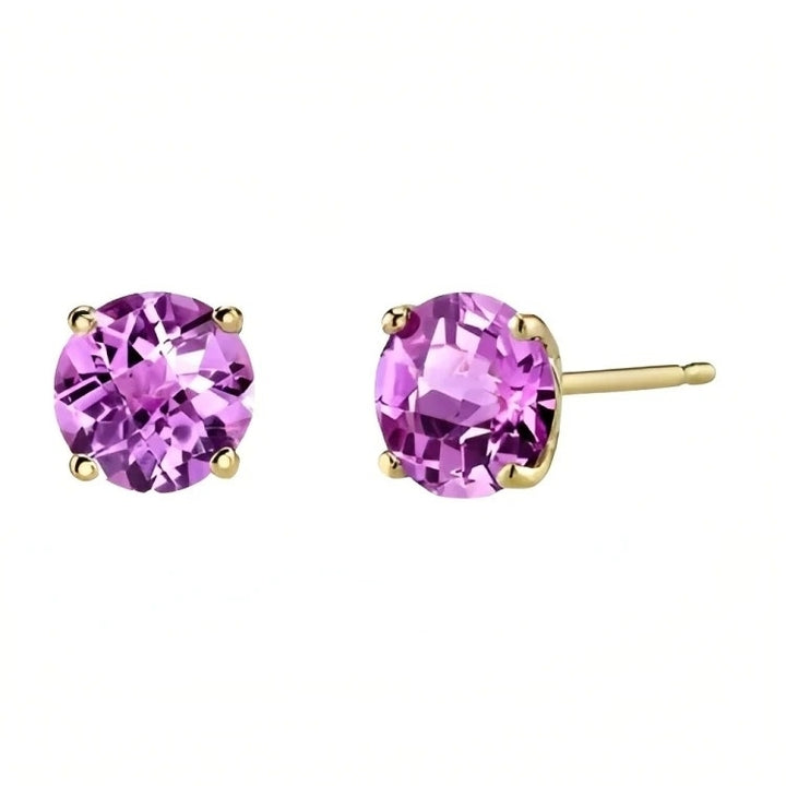 Paris Jewelry 18k Yellow Gold 2 Pair Created Tourmaline 4mm 6mm Round and Princess Cut Stud Earrings Plated Image 3