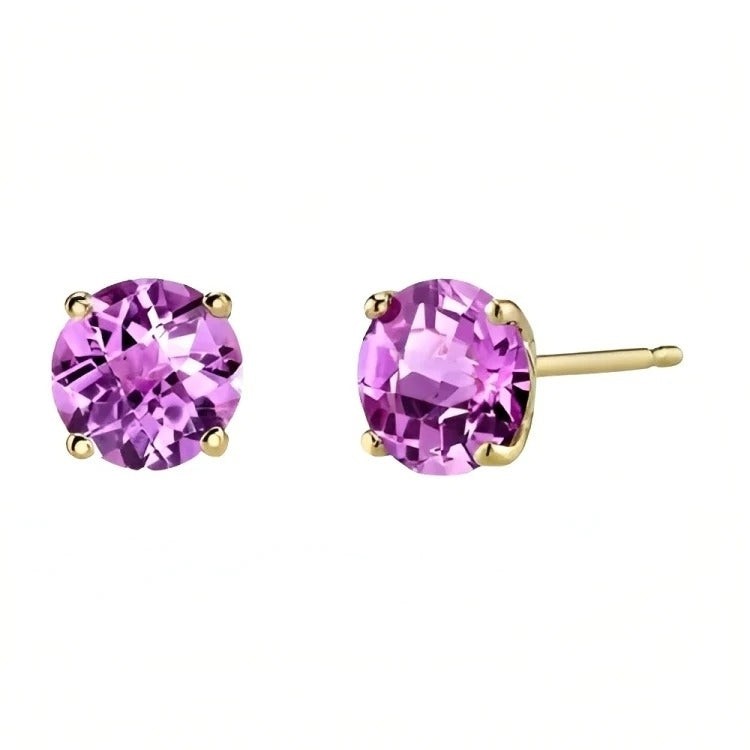 Paris Jewelry 18k Yellow Gold 2 Pair Created Tourmaline 4mm 6mm Round and Princess Cut Stud Earrings Plated Image 2