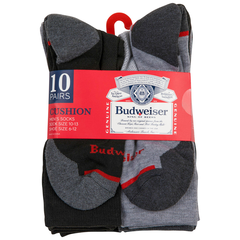 Budweiser Logo Mens Athletic Cushioned Crew Socks 10-Pair Multipack Image 2