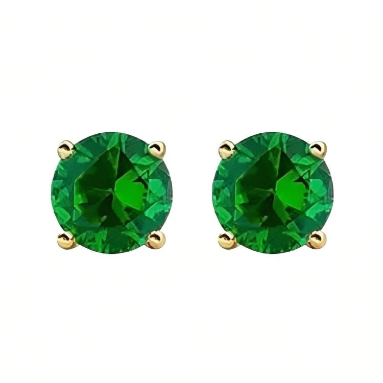 Paris Jewelry 18k Yellow Gold 2 Pair Created Emerald 4mm, 6mm Round & Princess Cut Stud Earrings Plated Image 3