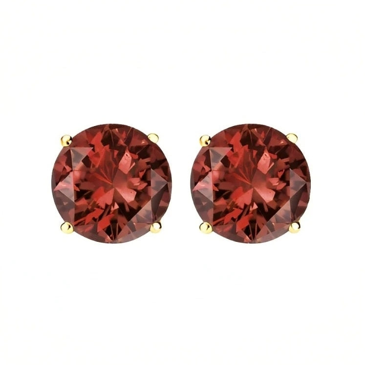 Paris Jewelry 18k Yellow Gold 2 Pair Created Garnet 4mm 6mm Round and Princess Cut Stud Earrings Plated Image 2
