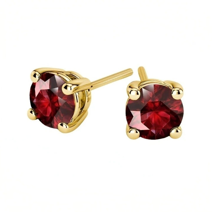 Paris Jewelry 18k Yellow Gold 2 Pair Created Ruby 4mm, 6mm Round & Princess Cut Stud Earrings Plated Image 3