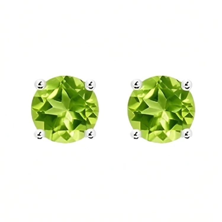 Paris Jewelry 18k White Gold 2 Pair Created Peridot 4mm 6mm Round and Princess Cut Stud Earrings Plated Image 2