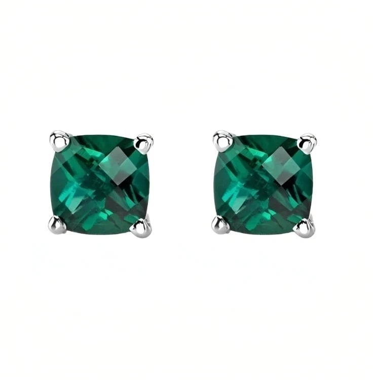 Paris Jewelry 18k White Gold 2 Pair Created Emerald 4mm 6mm Round and Princess Cut Stud Earrings Plated Image 3
