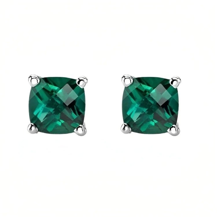 Paris Jewelry 18k White Gold 2 Pair Created Emerald 4mm 6mm Round and Princess Cut Stud Earrings Plated Image 4