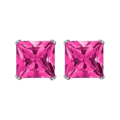 Paris Jewelry 18k White Gold 2 Pair Created Tourmaline 4mm 6mm Round and Princess Cut Stud Earrings Plated Image 3