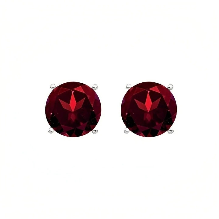 Paris Jewelry 18k White Gold 2 Pair Created Garnet 4mm 6mm Round and Princess Cut Stud Earrings Plated Image 2