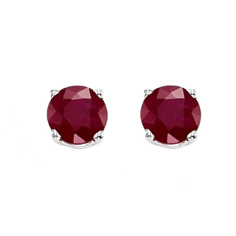 Paris Jewelry 18k White Gold 2 Pair Created Ruby 6mm Round and Princess Cut Stud Earrings Plated Image 2