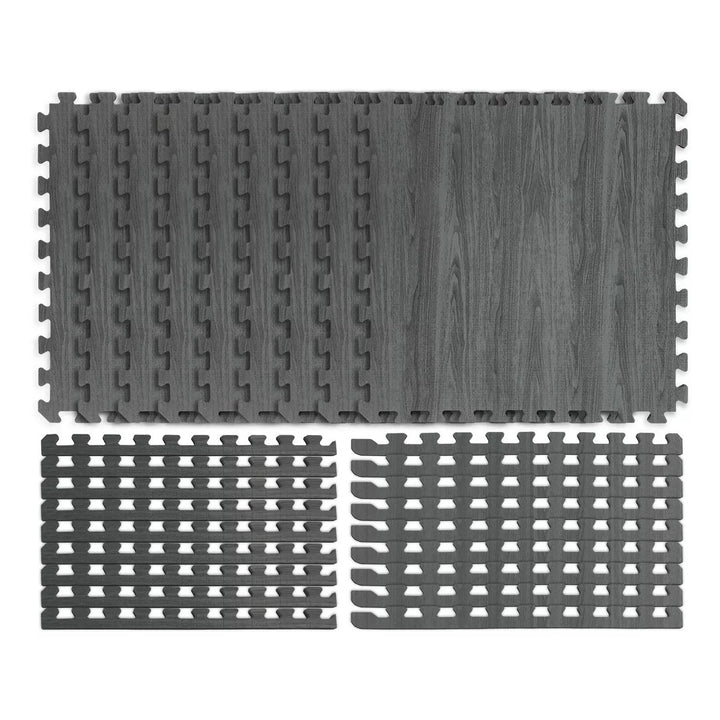 Norsk 25" x 25" Reversible Foam Flooring Gray Wood and Black 9 Tiles Image 4