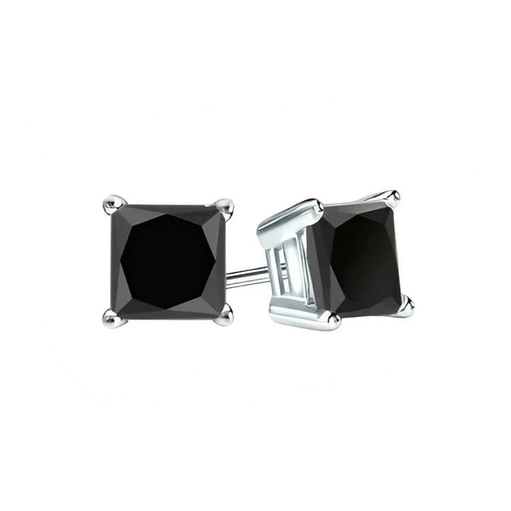 Paris Jewelry 18k White Gold 2 Pair Created Black Sapphire 4mm 6mm Round and Princess Cut Stud Earrings Plated Image 4