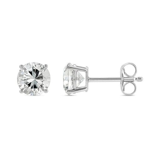 Paris Jewelry 18k White Gold 2 Pair Created White Sapphire 4mm 6mm Round and Princess Cut Stud Earrings Plated Image 2
