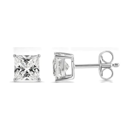 Paris Jewelry 18k White Gold 2 Pair Created White Sapphire 4mm 6mm Round and Princess Cut Stud Earrings Plated Image 4