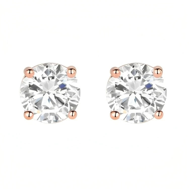 Paris Jewelry 18k Rose Gold 2 Pair Created White Sapphire 4mm 6mm Round and Princess Cut Stud Earrings Plated Image 2