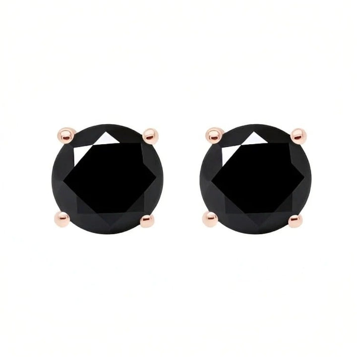 Paris Jewelry 18k Rose Gold 2 Pair Created Black Sapphire 4mm 6mm Round and Princess Cut Stud Earrings Plated Image 2
