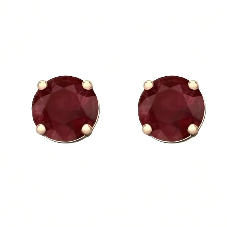 Paris Jewelry 18k Rose Gold 2 Pair Created Ruby 4mm 6mm Round and Princess Cut Stud Earrings Plated Image 1