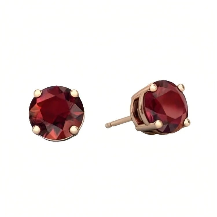 Paris Jewelry 18k Rose Gold 2 Pair Created Garnet 4mm 6mm Round and Princess Cut Stud Earrings Plated Image 2