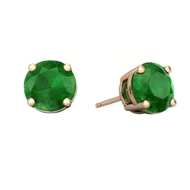 Paris Jewelry 18k Rose Gold 2 Pair Created Emerald 4mm 6mm Round and Princess Cut Stud Earrings Plated Image 2