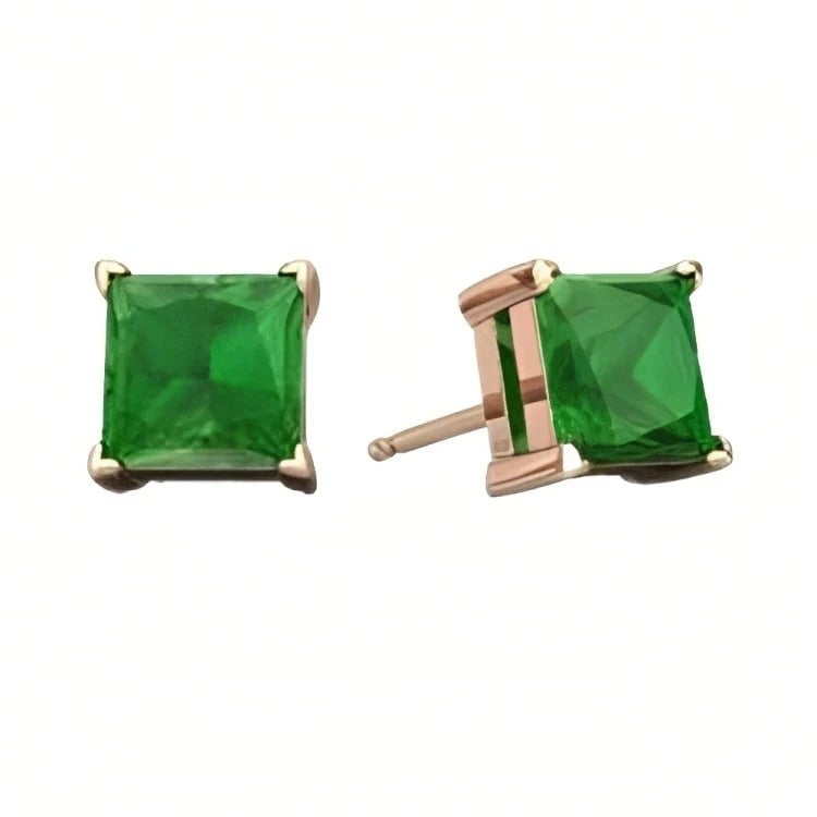 Paris Jewelry 18k Rose Gold 2 Pair Created Emerald 4mm 6mm Round and Princess Cut Stud Earrings Plated Image 4