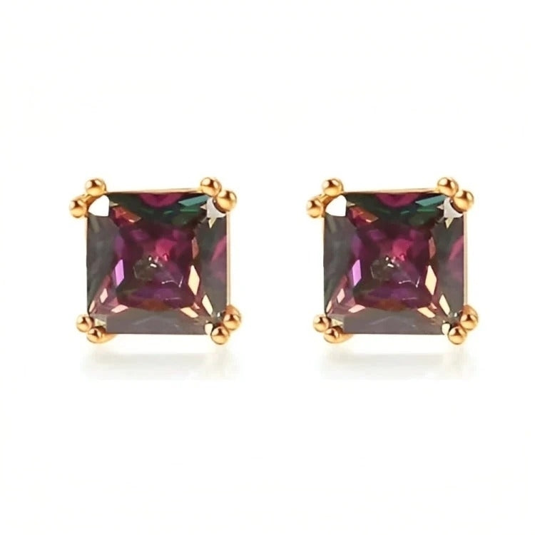 Paris Jewelry 18k Rose Gold 2 Pair Created Mystic 4mm 6mm Round and Princess Cut Stud Earrings Plated Image 4