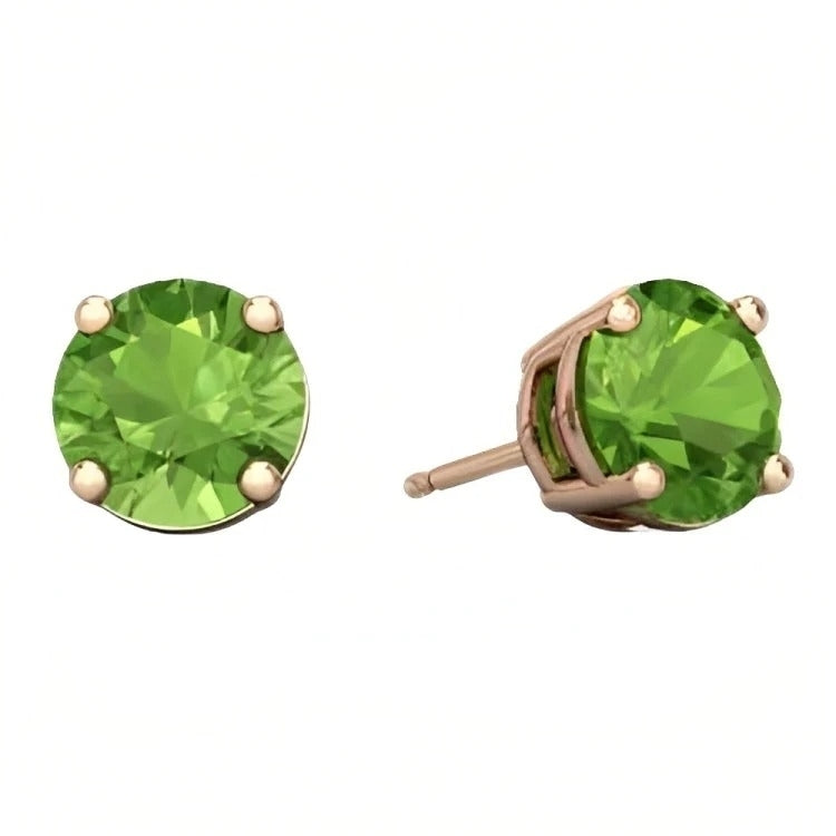 Paris Jewelry 18k Rose Gold 2 Pair Created Peridot 4mm 6mm Round and Princess Cut Stud Earrings Plated Image 2