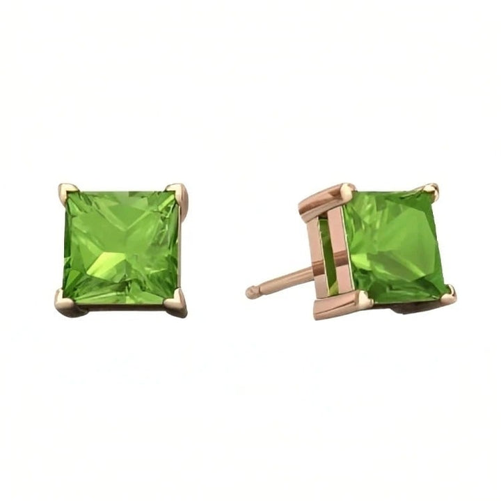 Paris Jewelry 18k Rose Gold 2 Pair Created Peridot 4mm 6mm Round and Princess Cut Stud Earrings Plated Image 3