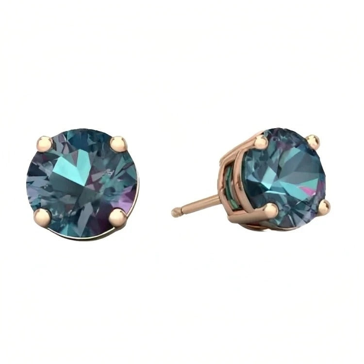 Paris Jewelry 18k Rose Gold 2 Pair Created Alexandrite 4mm 6mm Round and Princess Cut Stud Earrings Plated Image 2
