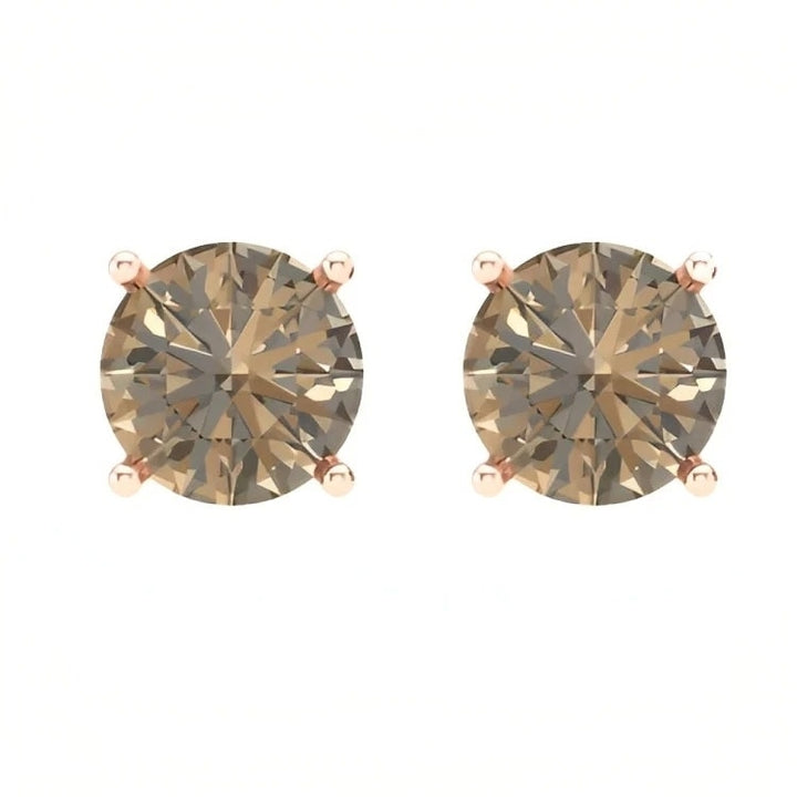 Paris Jewelry 18k Rose Gold 2 Pair Created Champagne 4mm 6mm Round and Princess Cut Stud Earrings Plated Image 2