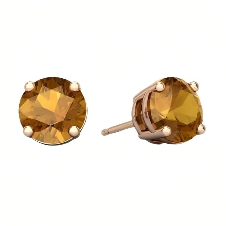 Paris Jewelry 18k Rose Gold 2 Pair Created Citrine 4mm 6mm Round and Princess Cut Stud Earrings Plated Image 2