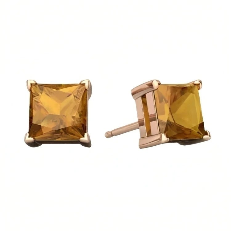 Paris Jewelry 18k Rose Gold 2 Pair Created Citrine 4mm 6mm Round and Princess Cut Stud Earrings Plated Image 3