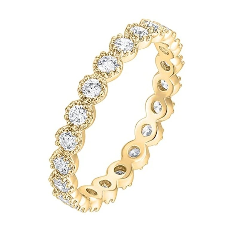 Paris Jewelry 18K Yellow Gold Created Diamond Marquise Milgrain Eternity Band Size 6 -10 Plated Image 1
