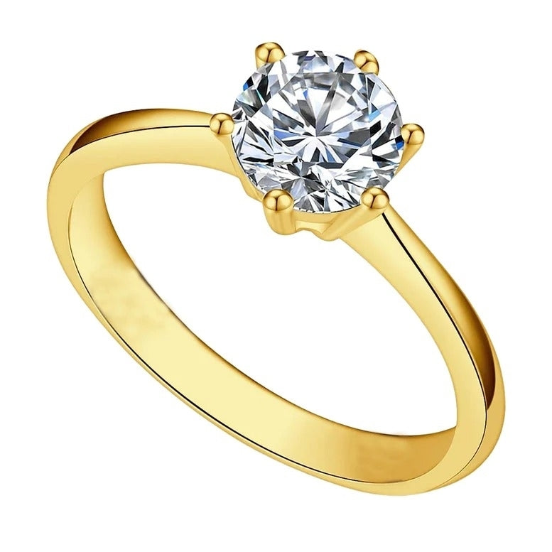 Paris Jewelry 18K Yellow Gold 3ct Created White Sapphire Round Engagement Wedding Ring Plated Size 5 Image 1
