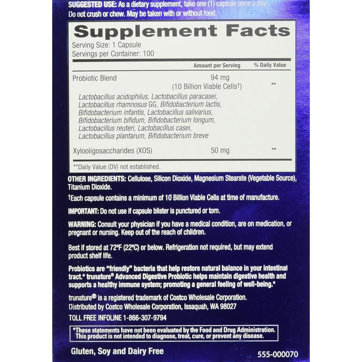 trunature Advanced Digestive Probiotic 100 Capsules Image 3