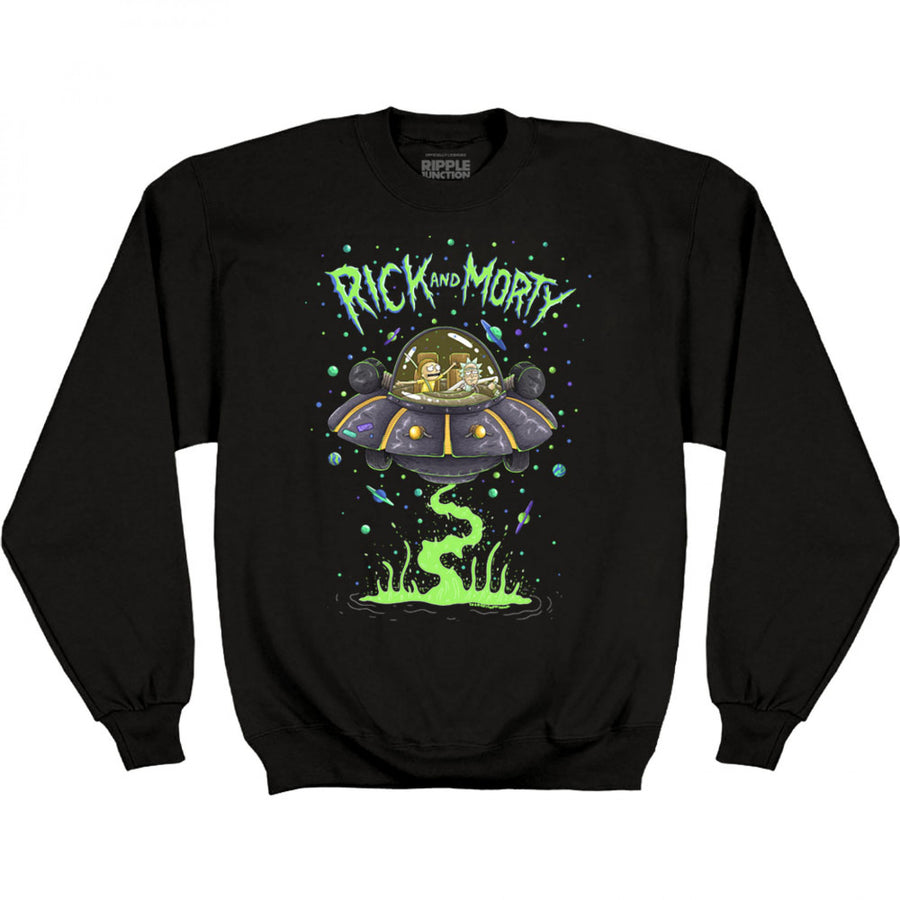 Rick and Morty Spaceship Dumping Sweatshirt Image 1